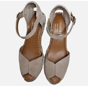 Paseart Made in Spain Suede Leather Espadrille Wedge Sandals Beige Women’s 37